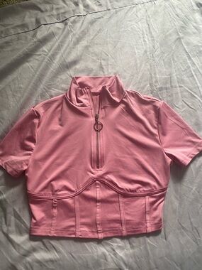SHEIN Pink Short-Sleeve Zip-Up Crop Top